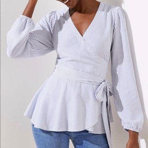 LOFT BLUE STRIPED WRAP TOP